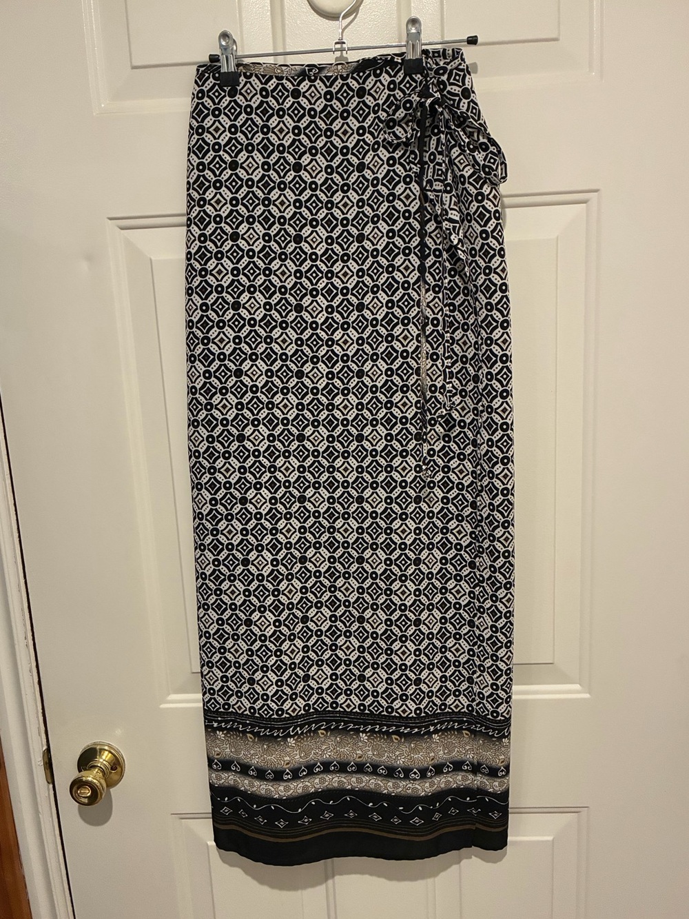 Johnathan Martin Black and White Geometric Wrap Midi Skirt